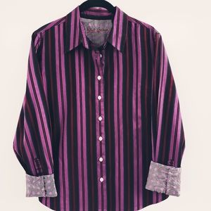 ROBERT GRAHAM Ladies Striped Fitted Blouse Size L